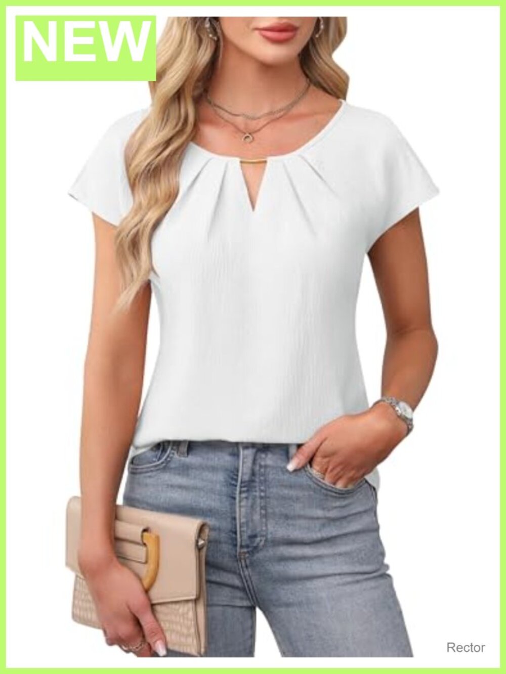 Womens Business Casual Dressy Work Blouse Short Sleeve Pleated Top